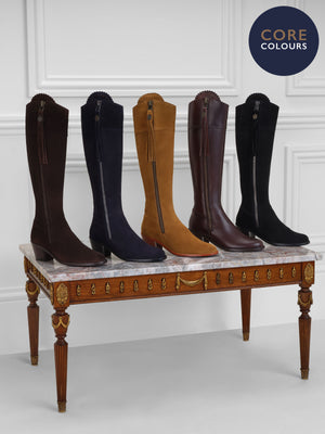 The Regina Women's Tall Boot - Navy Blue Suede, Narrow Calf