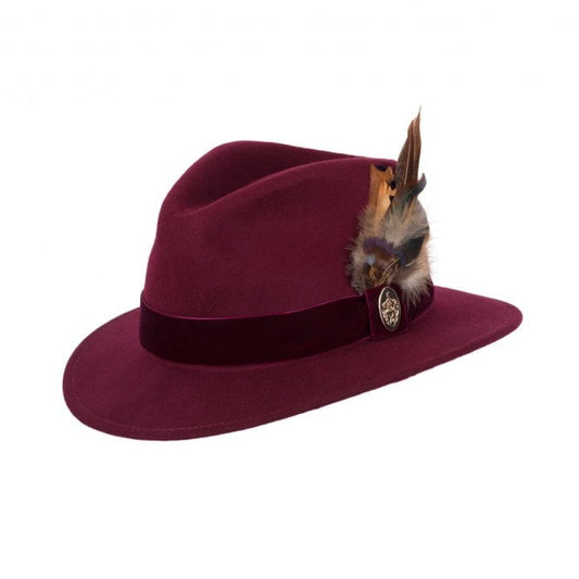 The Chelsworth Fedora in Maroon (Bronze Luxe Feather)