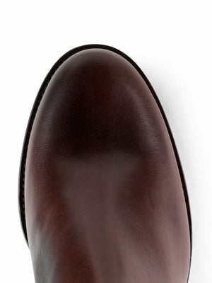 The Regina Women's Tall Heeled Boot - Mahogany Leather, Narrow Calf
