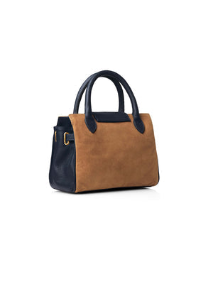 The Windsor Women's Mini Handbag - Tan & Navy Suede
