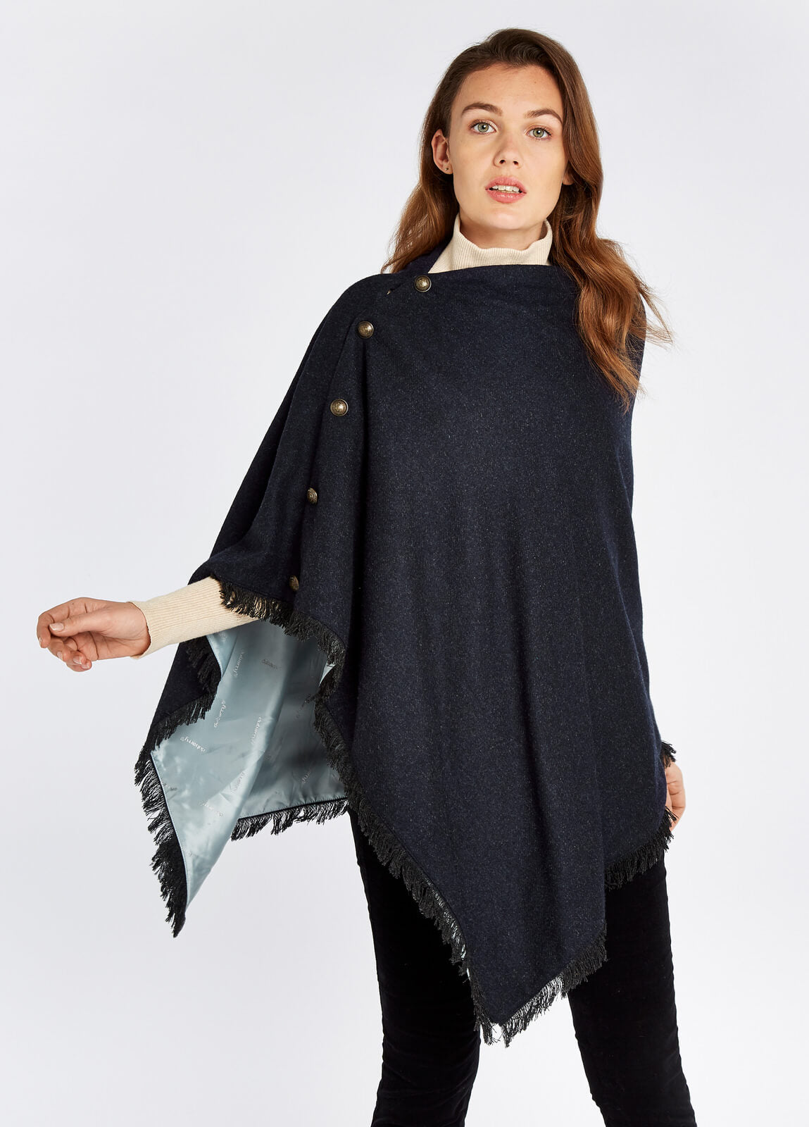 Hazelwood Tweed Poncho-Navy