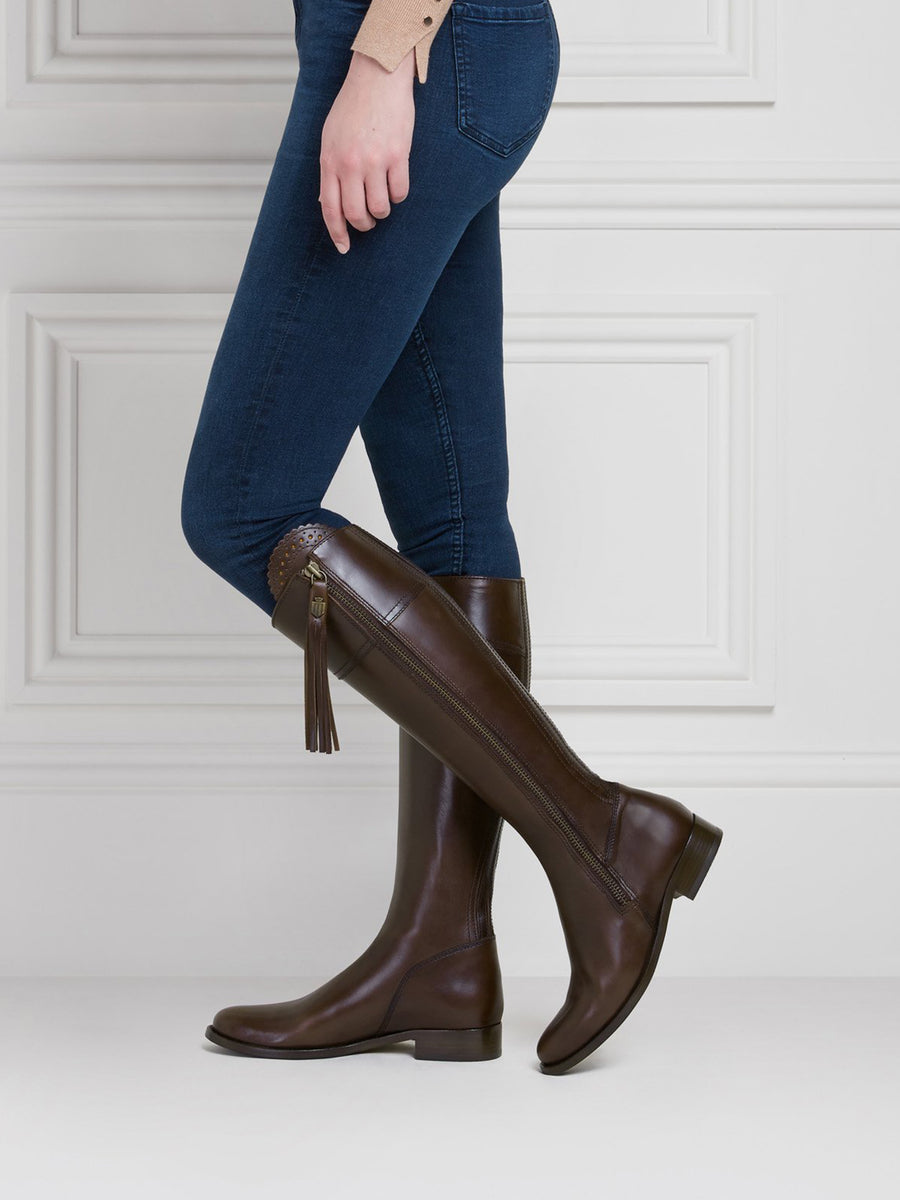 The Regina Women's Tall Boot - Mahogany Leather, Narrow Calf