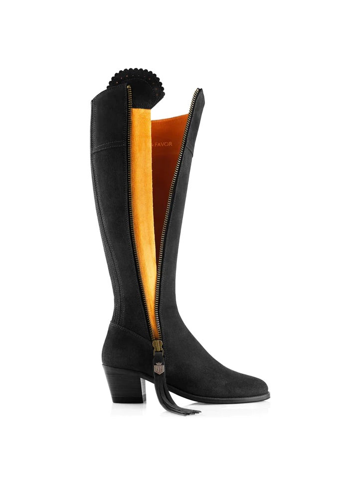 The Heeled Regina, Women’s Tall Boot - Black Suede, Regular Fit