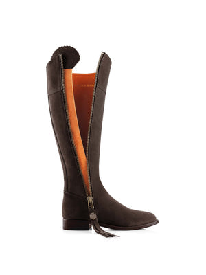 The Regina Women's Tall Boot - Chocolate Suede, Sporting Calf