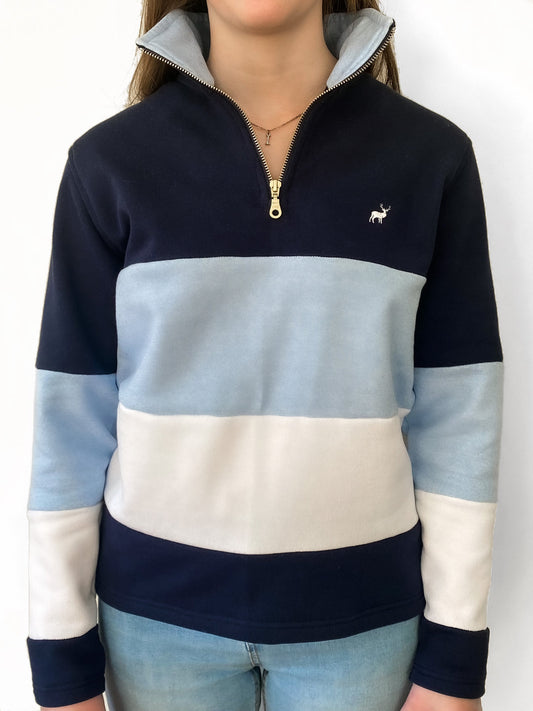 Patchwork 1/4 Zip Navy/Blue/White