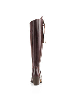 The Regina Women's Tall Heeled Boot - Mahogany Leather, Narrow Calf