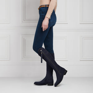 The Regina Women's Tall Boot - Navy Blue Suede, Narrow Calf