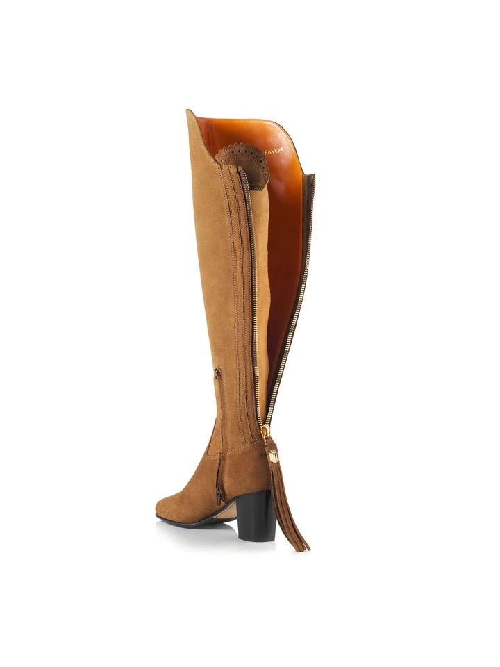 The Amira Women's Over-the-Knee Heeled Boot - Tan Suede