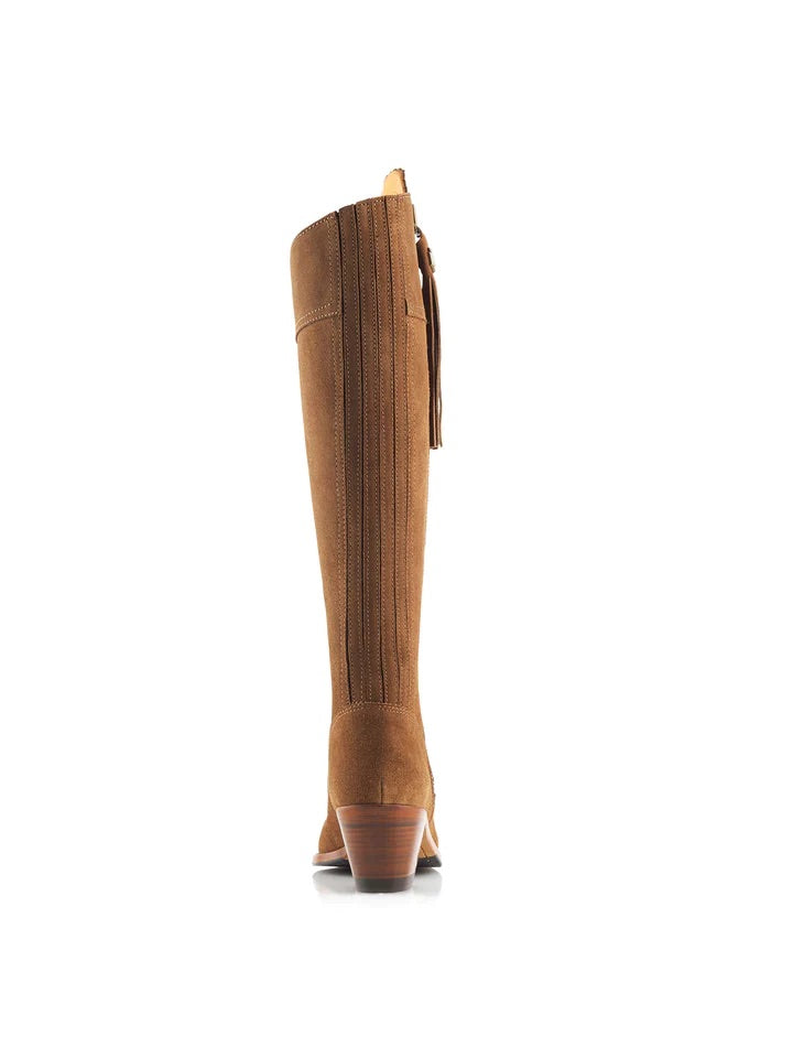 The Heeled Regina, Women’s Tall Boot - Tan Suede, Regular Fit