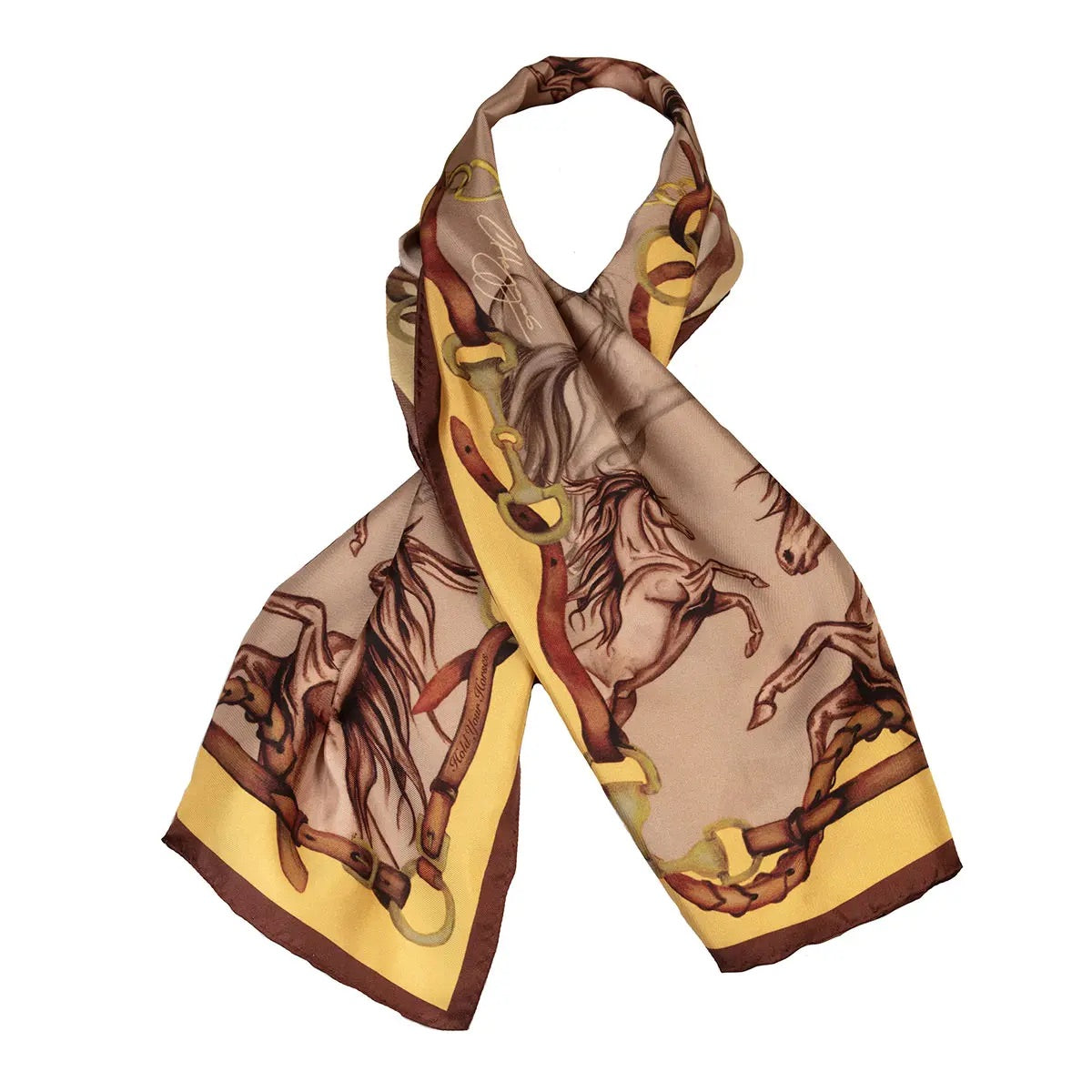 Seconds Narrow Scarf Hold Your Horses Toffee & Gold