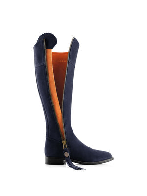 The Regina Women's Tall Boot - Navy Blue Suede, Narrow Calf