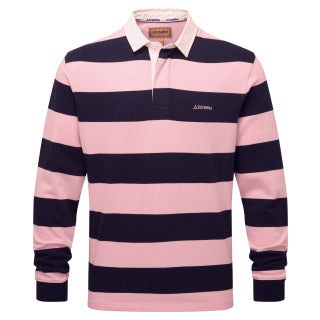 St Mawes Rugby Shirt Navy/Pink Stripe