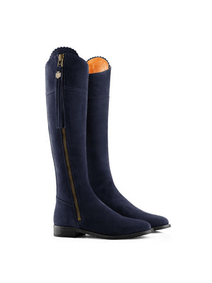 The Regina Women's Tall Boot - Navy Blue Suede, Narrow Calf