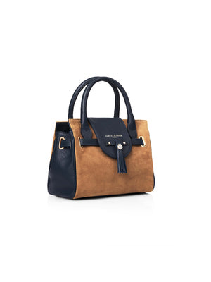 The Windsor Women's Mini Handbag - Tan & Navy Suede