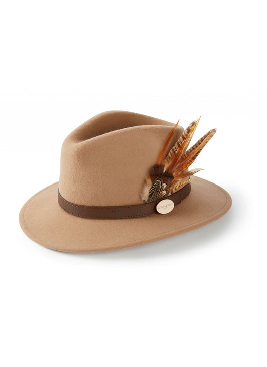 The Suffolk Fedora in Camel (Gamebird Feather)