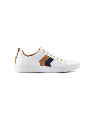 The Alexandra Women's Trainer - White Leather with Tan & Navy Suede