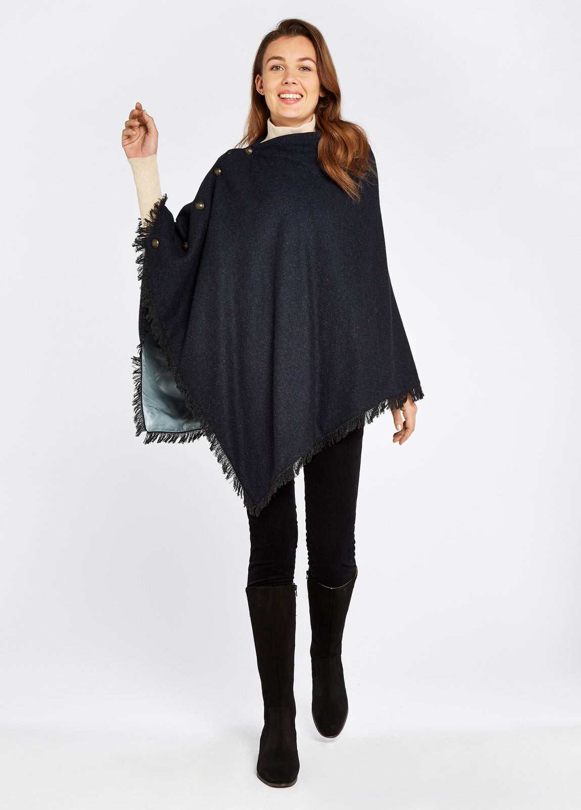 Hazelwood Tweed Poncho-Navy
