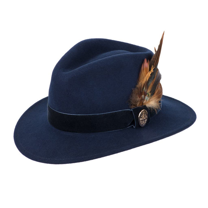 The Chelsworth Fedora in Navy (Coque & Pheasant Feather)