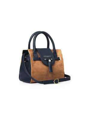 The Windsor Women's Mini Handbag - Tan & Navy Suede