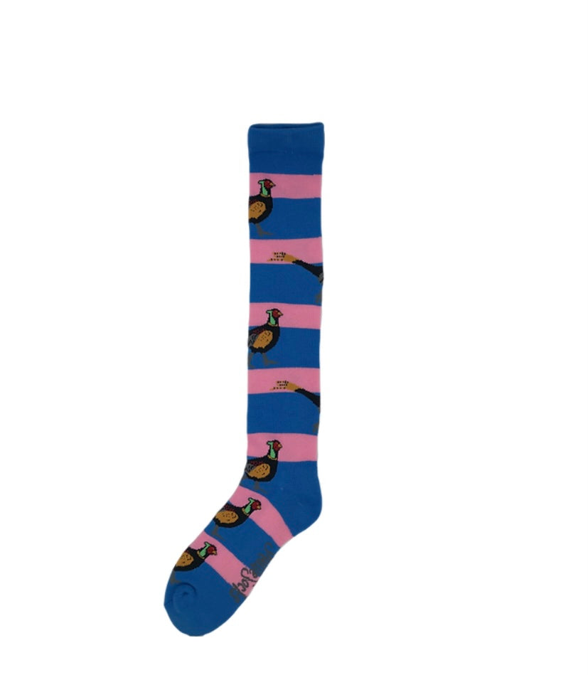 Pink & Blue Long Pheasant Welly Socks