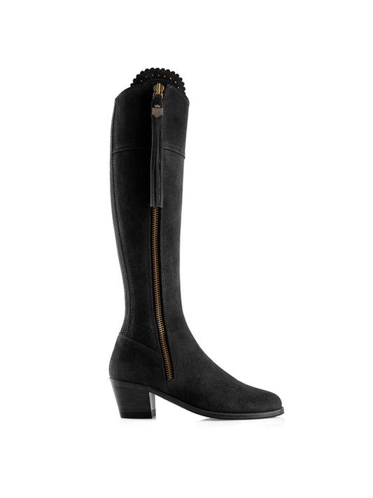 The Regina Women’s Tall Heeled Boot - Black Suede, Sporting Fit