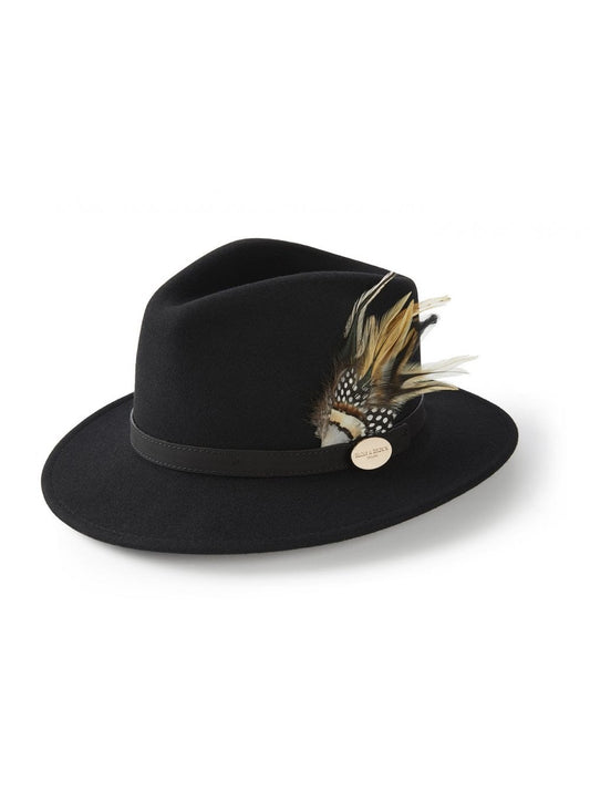 The Suffolk Fedora in Black (Guinea and Pheasant Feather)